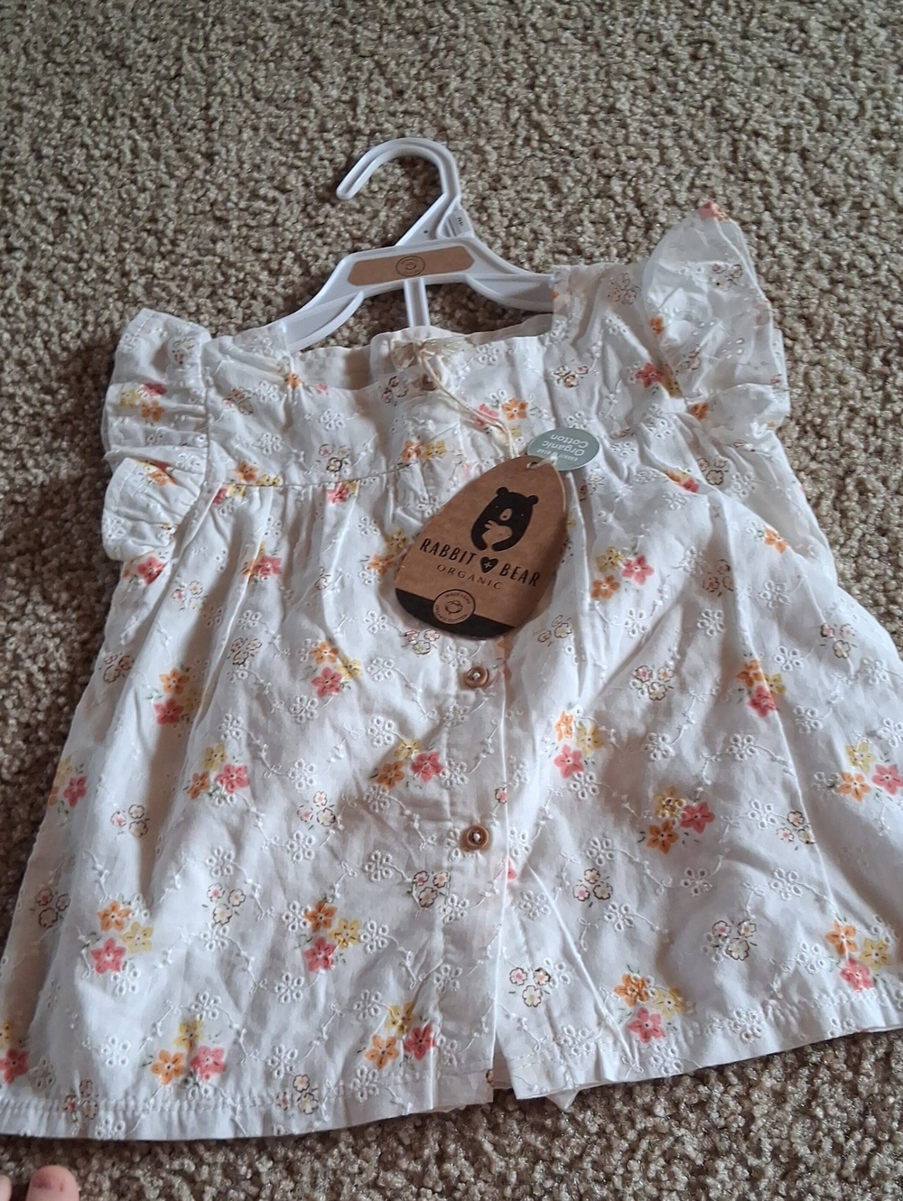 Rabbit & Bear Set 2T Organic White Floral Eyelet Shorts Ruffle Top